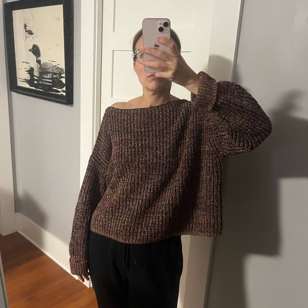 French connection boxy cropped cotton marled sweater